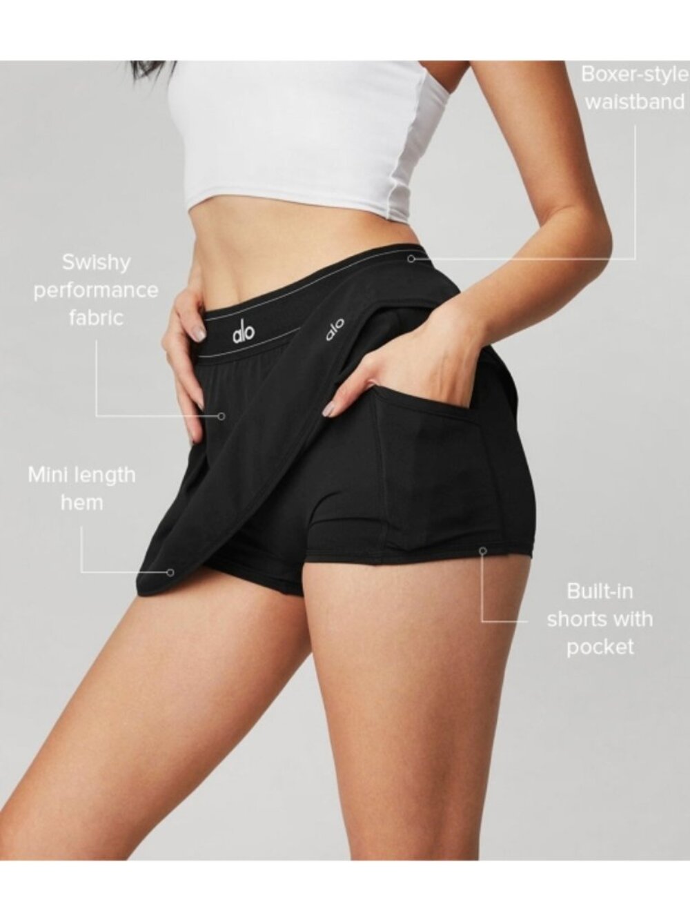 Alo Match Point Tennis Skirt Black Athletic Active Shorts Sports Mini Skort M - Picture 5 of 15